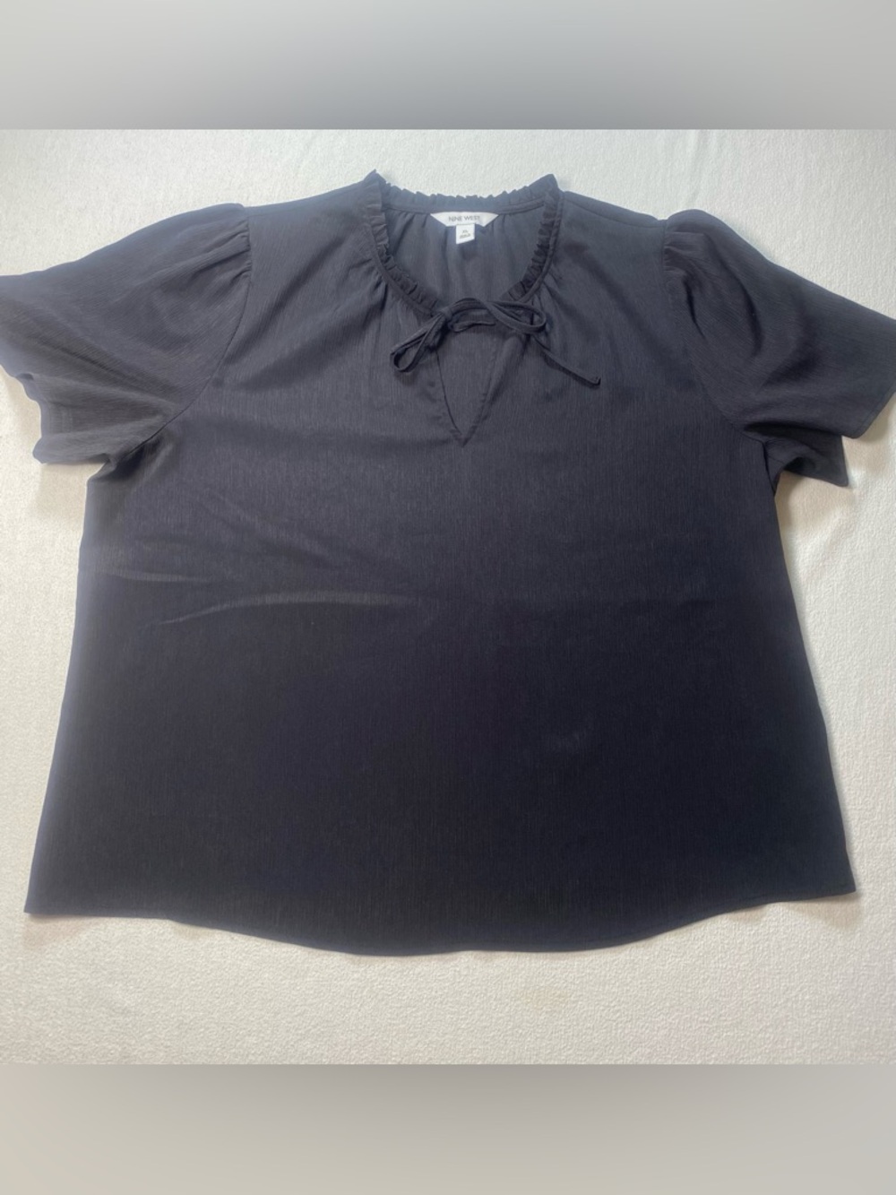 Nine West Black Short-Sleeve Tie-Neck Shirt